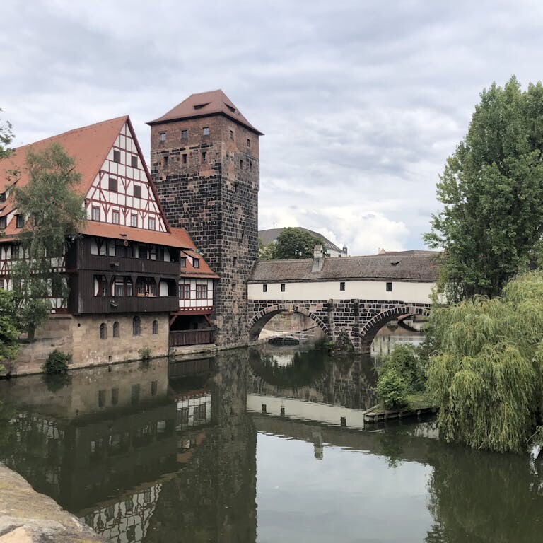 Water Tower by a River in Nuremberg, Germany