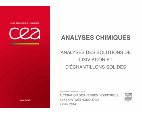 Analyses chimiques – Analyse des solutions de lixiviation et d’échantillons solides – F. Bouyer