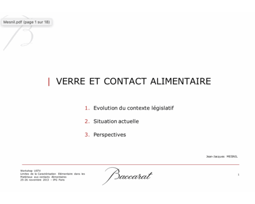 Verre et contact alimentaire – J.-J. Mesnil