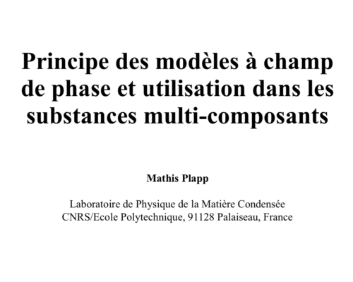 Principe des modèles à champ de phase et utilisation dans les substances multicomposantes – Mathis Plapp (LPMS)