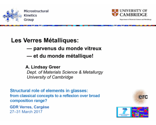 Les Verres Métalliques – A.L. Greer
