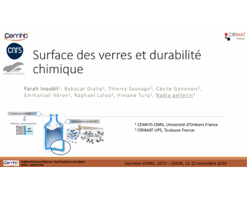 Surface des verres et durabilité chimique – N. Pellerin