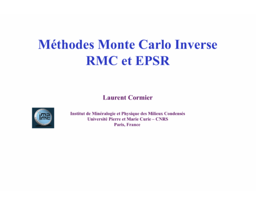 Méthodes Monte Carlo Inverse RMC et EPSR – L. Cormier