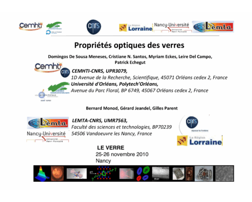 Propriétés optiques des verres – G. Parent