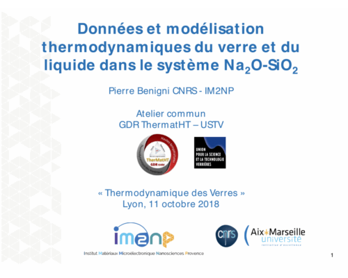 Données et modélisation thermodynamiques du verre et du liquide dans le système Na2O-SiO2 – Le « two states » et ses limites – Pierre Benigni (IM2NP)