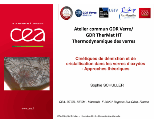 Cinétiques de démixtion et de cristallisation dans les verres d’oxydes – Approches théoriques – S. Schuller