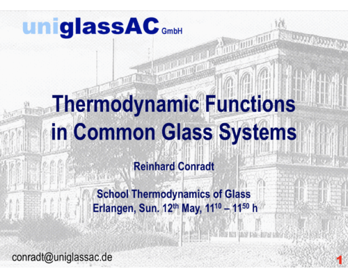 Thermodynamic Functions in Common Glass Systems – R. Conradt