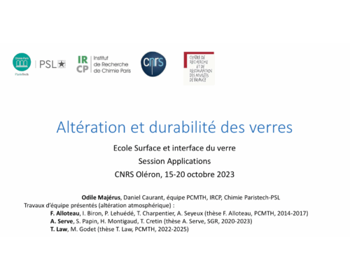 Altération et durabilité des verres – O. Majérus