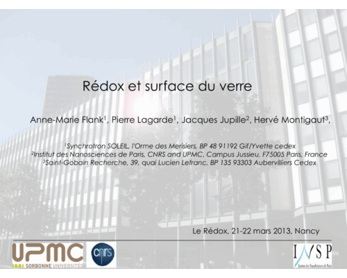 Rédox et surface du verre – J. Juipille