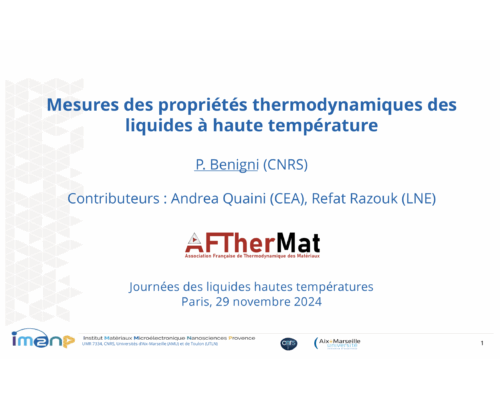 Mesures des propriétés thermodynamiques des liquides à haute température – P. Benigni