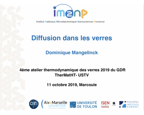 Diffusion dans les verres – Dominique Mangelinck (IM2NP)