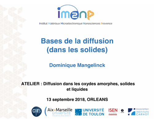 Théorie de la diffusion : équations, paramètres – Dominique Mangelinck (I2MNP)