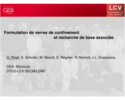 Formulation de verres de confinement et recherche de base associée – O. Pinet