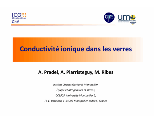 La conductivité dans les verres – A. Pradel / M. Malki