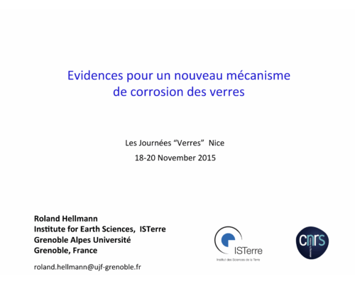 Evidences pour un nouveau mécanisme de corrosion des verres – R. Hellmann