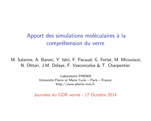 Apport des simulations numériques atomistiques à la compréhension du verre – M. Salanne