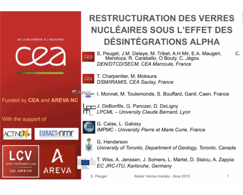 Restructuration des verres nucléaires sous l’effet des désintégrations alpha – S. Peuget