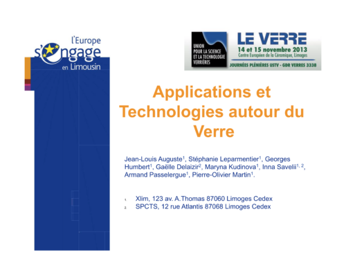Applications et Technologies autour du Verre – J-L. Auguste
