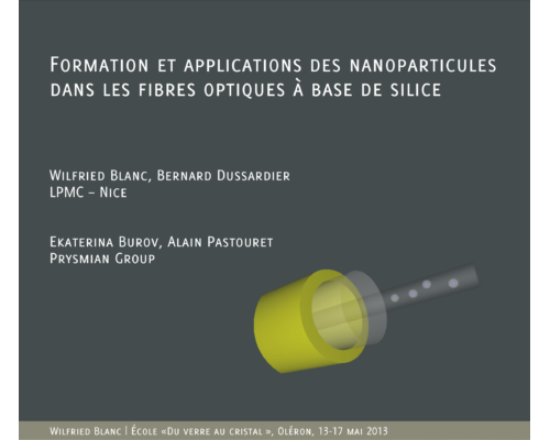 Formation et applications des nanoparticules dans les...ECOLE Thématique CNRS/GDR/USTV 2013