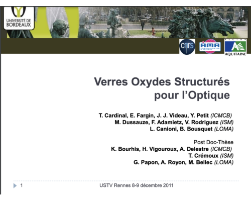 Verres Oxydes Structurés pour l’Optique – T. Cardinal