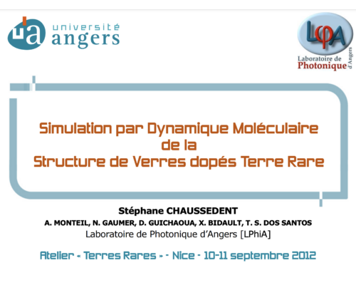 Simulation par Dynamique Moléculaire de la Structure de Verres dopés Terre Rare – S. Chaussedent