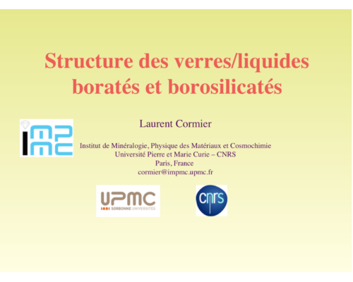 Structure des verres/liquides boratés et borosilicatés...GDR thermtht - ustv