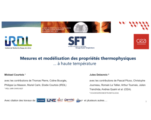 Mesures et modélisation des propriétés thermophysiques… à haute température – M. Courtois / J. Delacroix