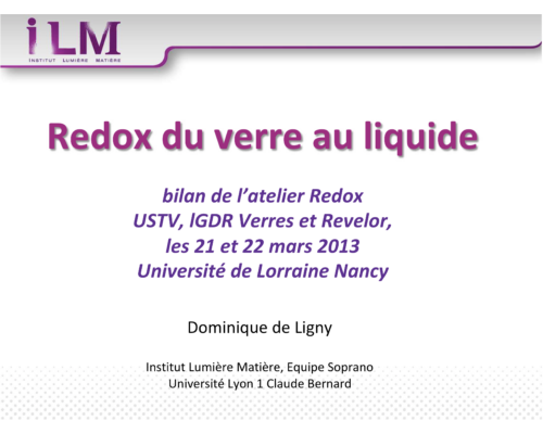 Redox du verre au liquide – D. De Ligny