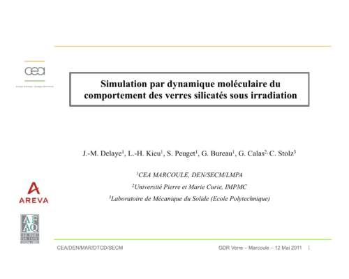 Simulation par dynamique moléculaire du comportement des...Ecole thématique CNRS/USTV 2011