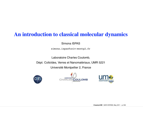 An introduction to classical molecular dynamics – S. Ispas