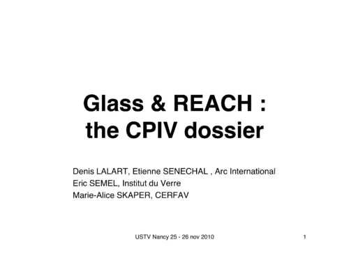 Glass & REACH : the CPIV dossier – D. Lalart