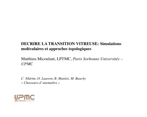 Décrire la transition vitreuse: Simulations moléculaires...GDR thermtht - ustv
