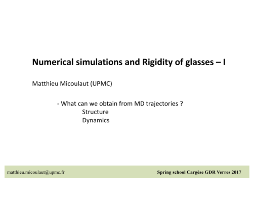 Numerical simulations and Rigidity of glasses – I – M. Micoulaut