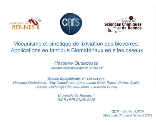 Mécanisme et cinétique de lixiviation des bioverres: Applications en tant que Biomatériaux en sites osseux – H. Oudadesse