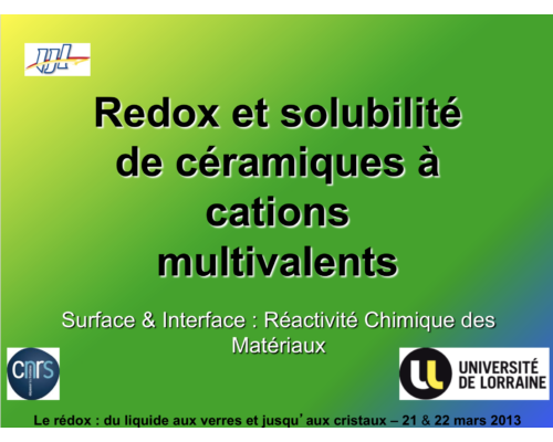 Redox et solubilité de céramiques à cations multivalents – C. Petitjean