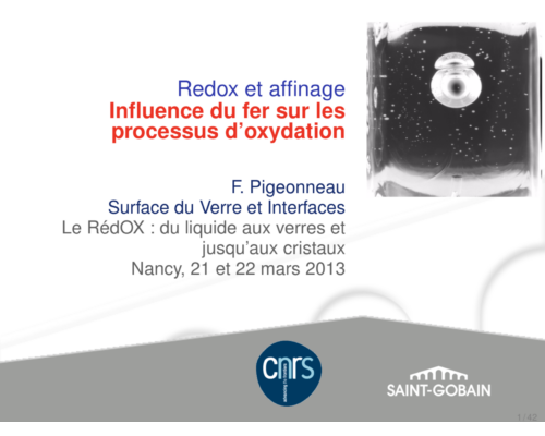 Redox et affinage Influence du fer sur les processus d’oxydation – F. Pigeonneau