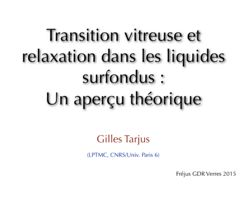 Transition vitreuse et relaxation dans les liquides surfondus : Un aperçu théorique  – G. Tarjus