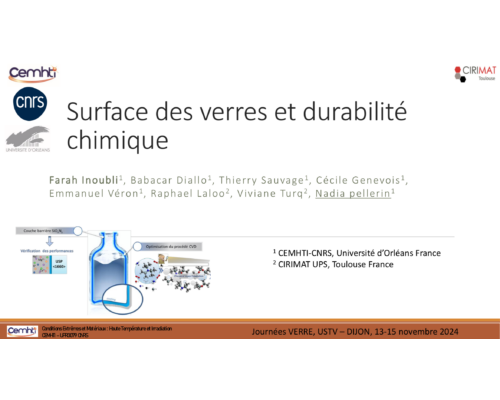 Surface des verres et durabilité chimique – N. Pellerin