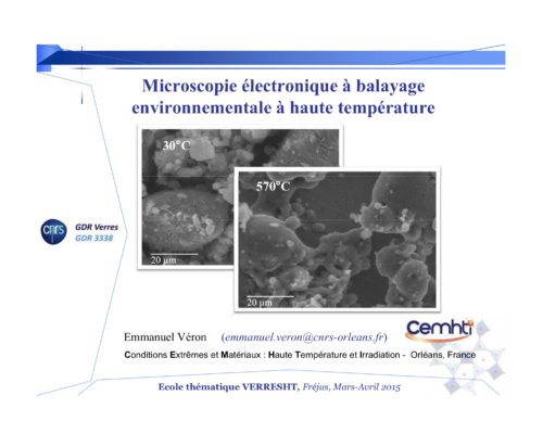 Microscopie électronique à balayage environnementale...Ecole Thématique CNRS/USTV 2015