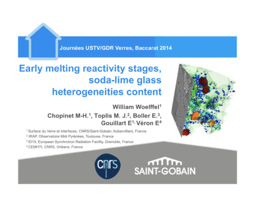 Early melting reactivity stages, soda-lime glass heterogeneities content – W. Woelffel