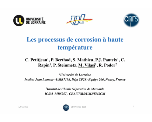 Les processus de corrosion à haute température – M. Vilasi