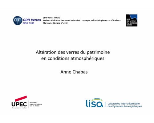 Altération des verres du patrimoine en conditions atmosphériques – A. Chabas