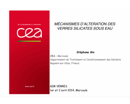 Mécanismes d’altération des verres silicates sous eau – S. Gin