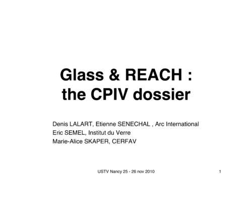 Glass & REACH : the CPIV dossier – D. Lalart