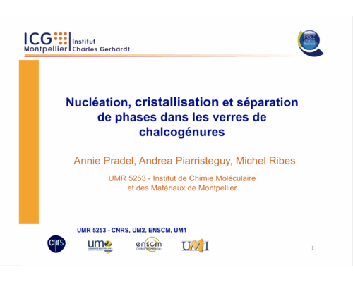 Nucléation, cristallisation et séparation de phases dans les verres de chalcogénures – A. Pradel