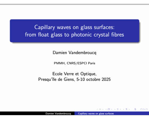 Capillary waves on glass surfaces: from float glass to photonic crystal fibres – D. Vandembroucq