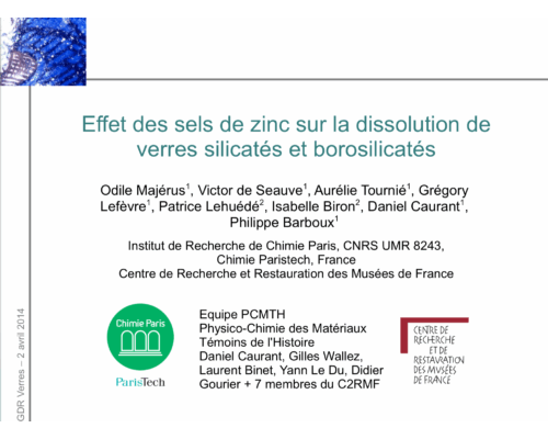 Effet des sels de zinc sur la dissolution de verres silicatés et borosilicatés – O. Majérus