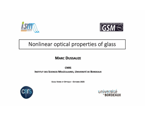 Propriétés d’optique non linéaire des verres – M. Dussauze