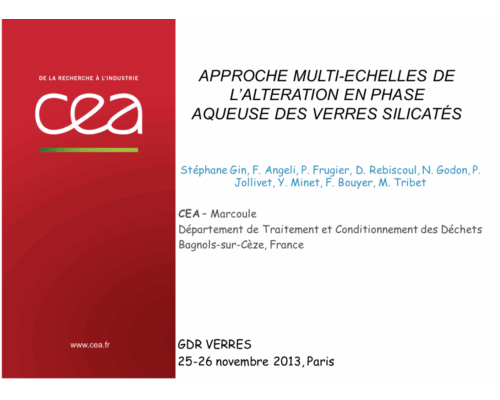 Approche multi-échelles de l’altération en phase aqueuse des verres silicatés – S. Gin